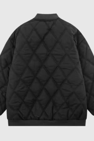 Style Core Aesthetics, New Style Trends Diamond Pattern Vintage Baseball Jacket