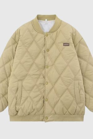 Style Core Aesthetics, New Style Trends Diamond Pattern Vintage Baseball Jacket