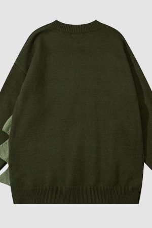 Style Core Aesthetics, New Style Trends Dinosaur Pattern Patchwork Solid Color Sweater