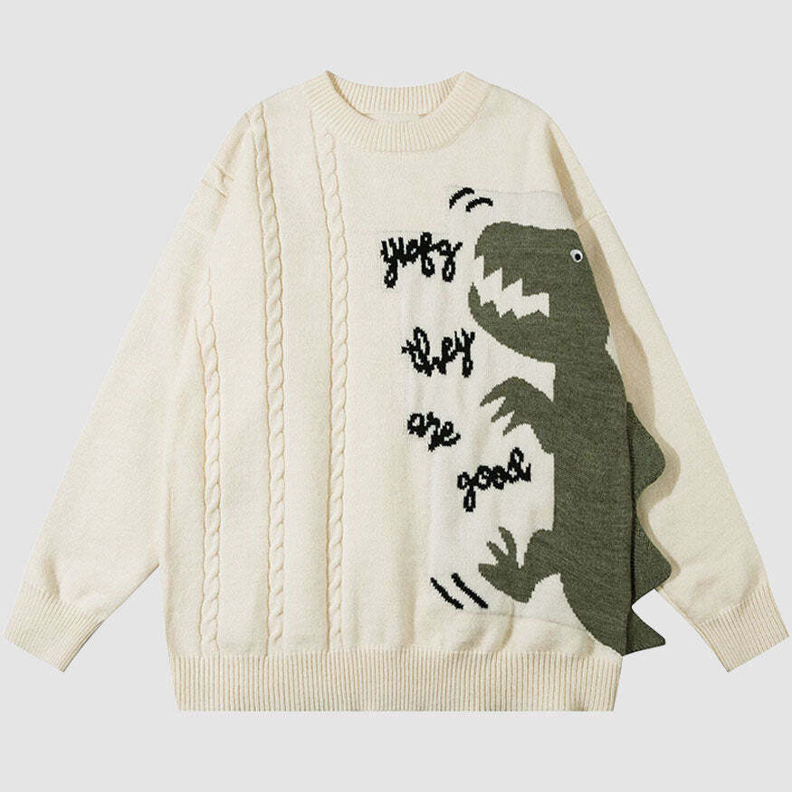 Style Core Aesthetics, New Style Trends Dinosaur Pattern Patchwork Solid Color Sweater