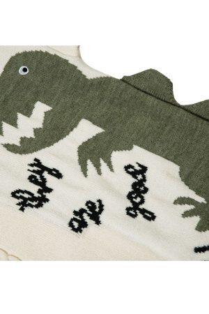 Style Core Aesthetics, New Style Trends Dinosaur Pattern Patchwork Solid Color Sweater