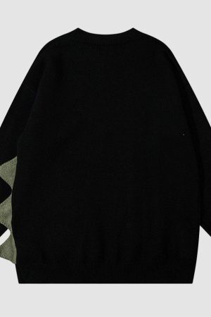 Style Core Aesthetics, New Style Trends Dinosaur Pattern Patchwork Solid Color Sweater