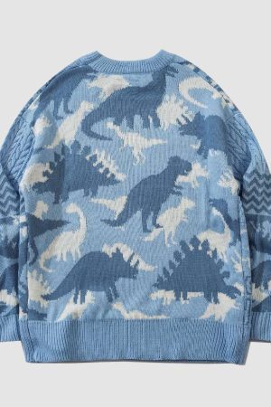 Style Core Aesthetics, New Style Trends Dinosaur Pattern Stitching Knit Sweater