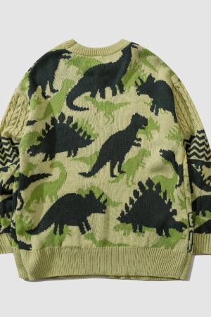 Style Core Aesthetics, New Style Trends Dinosaur Pattern Stitching Knit Sweater
