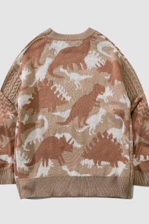 Style Core Aesthetics, New Style Trends Dinosaur Pattern Stitching Knit Sweater