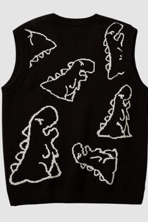Style Core Aesthetics, New Style Trends Dinosaur Printed Vest Sweater