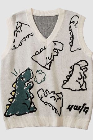 Style Core Aesthetics, New Style Trends Dinosaur Printed Vest Sweater