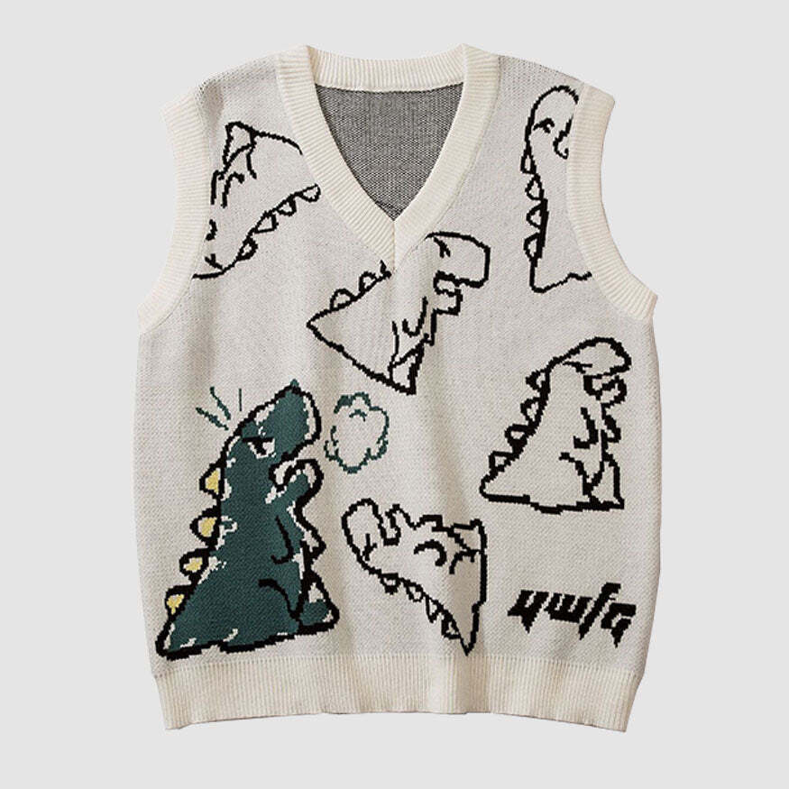 Style Core Aesthetics, New Style Trends Dinosaur Printed Vest Sweater