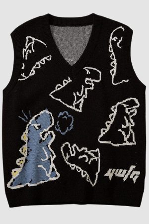 Style Core Aesthetics, New Style Trends Dinosaur Printed Vest Sweater