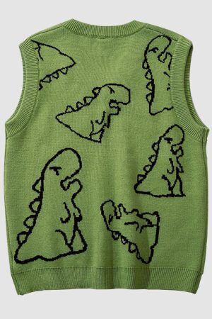 Style Core Aesthetics, New Style Trends Dinosaur Printed Vest Sweater