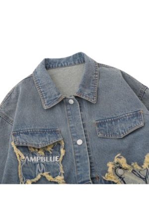 Style Core Aesthetics, New Style Trends Distressed Denim Butterfly Embroidered Jacket