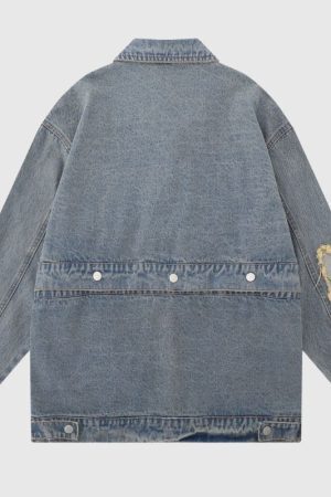 Style Core Aesthetics, New Style Trends Distressed Denim Butterfly Embroidered Jacket