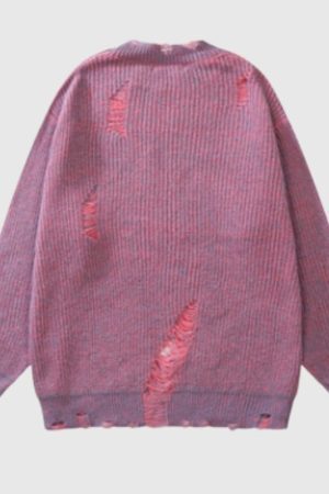 Style Core Aesthetics, New Style Trends Distressed Design Round Neck Sweater