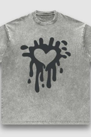 Style Core Aesthetics, New Style Trends Distressed Heart Print Tee