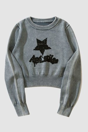 Style Core Aesthetics, New Style Trends Distressed Star Print Cropped Sweater