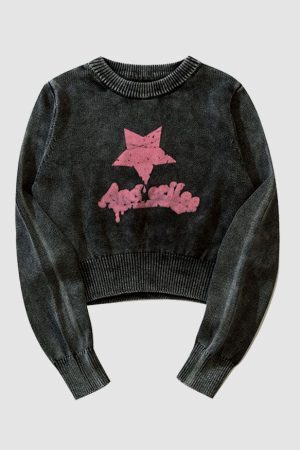 Style Core Aesthetics, New Style Trends Distressed Star Print Cropped Sweater