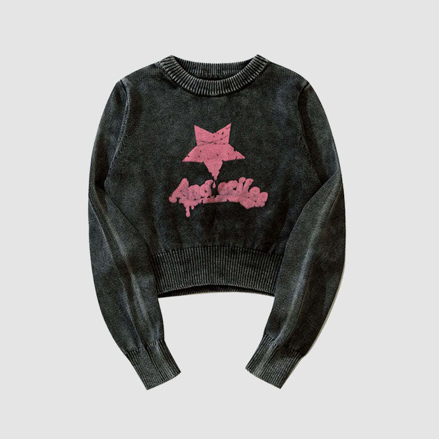 Style Core Aesthetics, New Style Trends Distressed Star Print Cropped Sweater