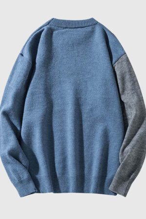 Style Core Aesthetics, New Style Trends Dog Graphic Two-Tone Knit Sweater