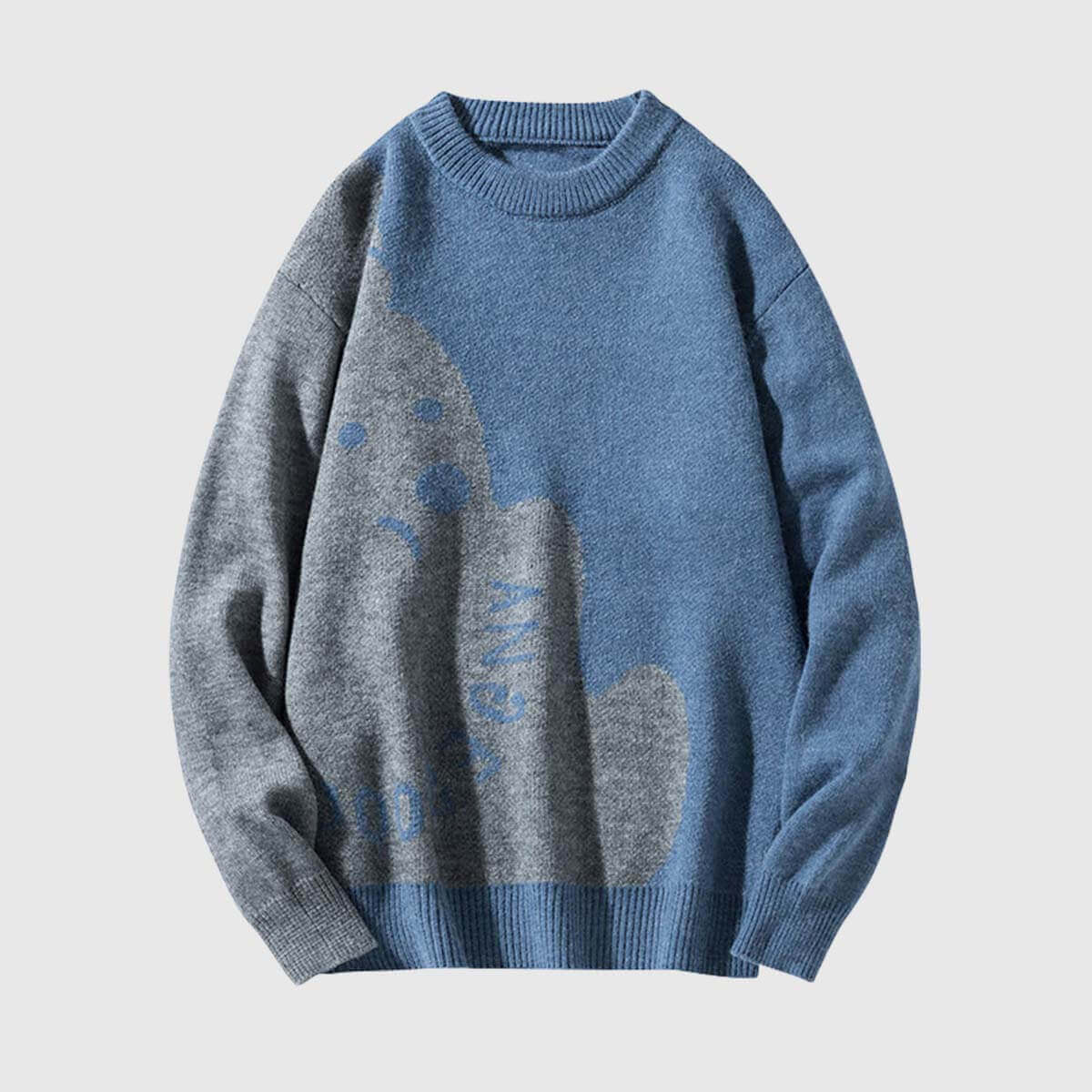 Style Core Aesthetics, New Style Trends Dog Graphic Two-Tone Knit Sweater Style Core Aesthetics, New Style Trends Dog Graphic Two-Tone Knit Sweater