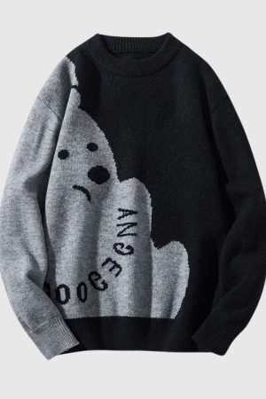 Style Core Aesthetics, New Style Trends Dog Graphic Two-Tone Sweater