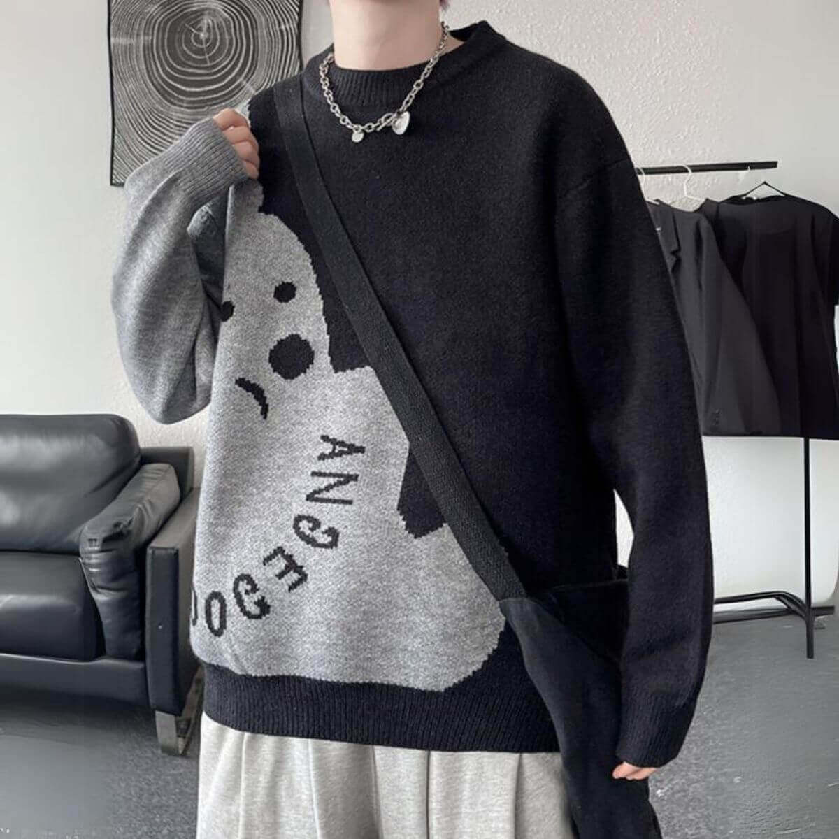 Style Core Aesthetics, New Style Trends Dog Graphic Two-Tone Sweater Style Core Aesthetics, New Style Trends Dog Graphic Two-Tone Sweater