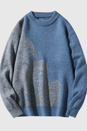 Style Core Aesthetics, New Style Trends Dog Graphic Two-Tone Sweater