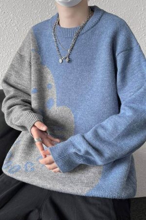 Style Core Aesthetics, New Style Trends Dog Graphic Two-Tone Sweater