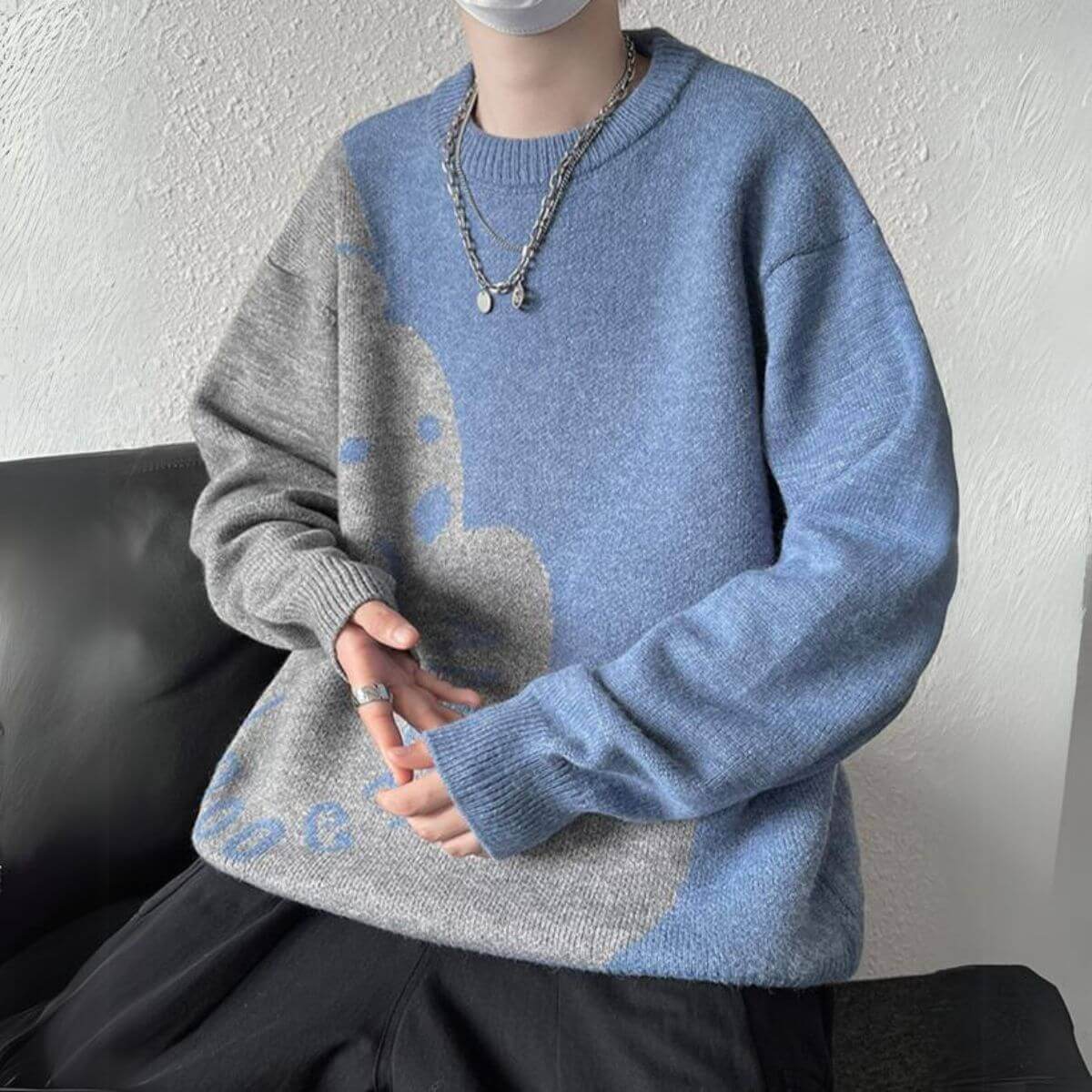 Style Core Aesthetics, New Style Trends Dog Graphic Two-Tone Sweater Style Core Aesthetics, New Style Trends Dog Graphic Two-Tone Sweater