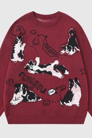 Style Core Aesthetics, New Style Trends Dog Pattern Knit Sweater