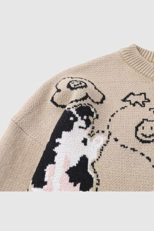 Style Core Aesthetics, New Style Trends Dog Pattern Oversized Knit Sweater