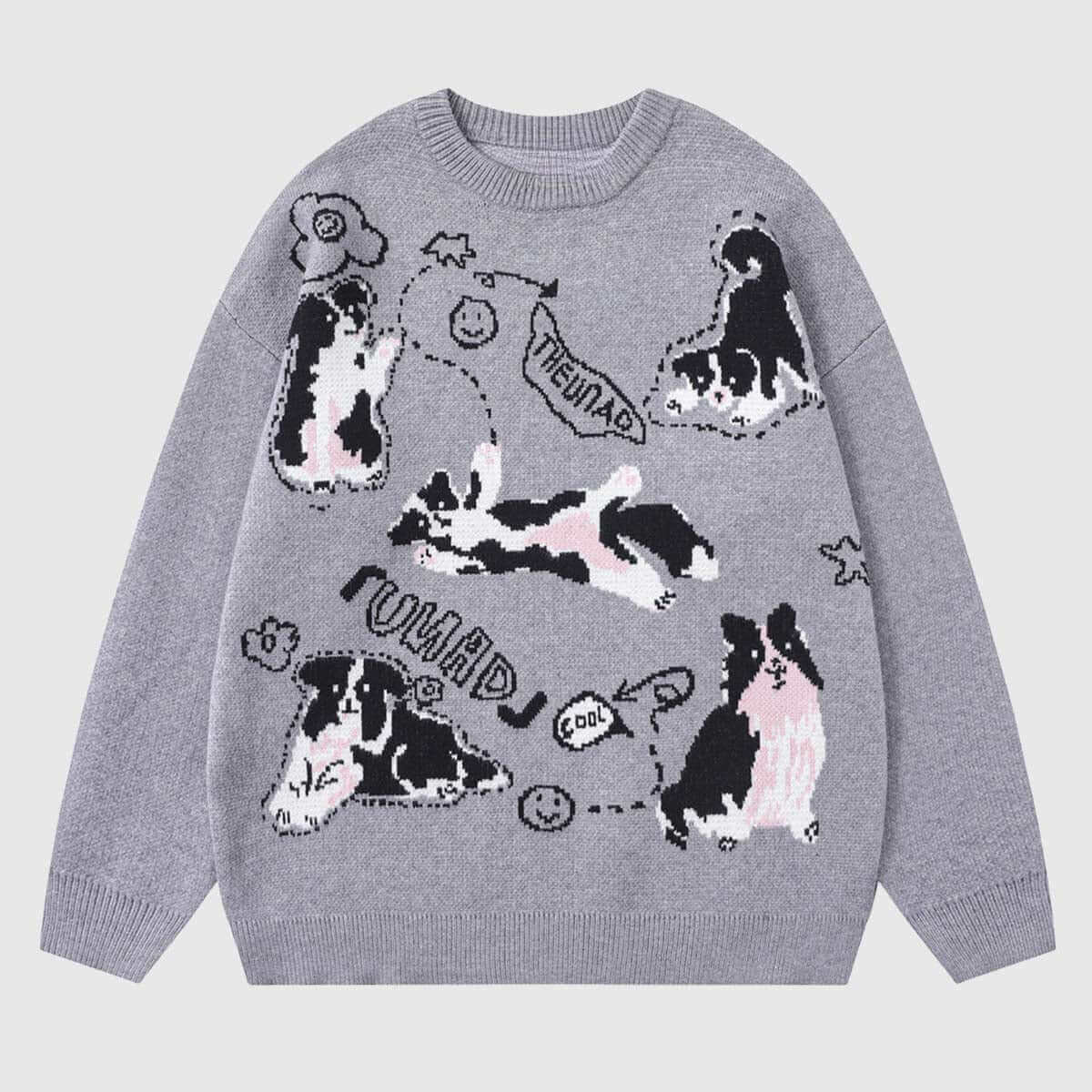 Style Core Aesthetics, New Style Trends Dog Pattern Oversized Knit Sweater Style Core Aesthetics, New Style Trends Dog Pattern Oversized Knit Sweater