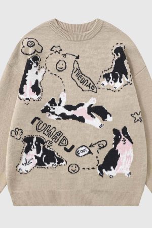 Style Core Aesthetics, New Style Trends Dog Pattern Oversized Knit Sweater