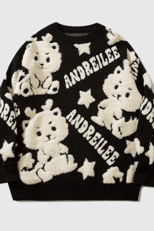 Style Core Aesthetics, New Style Trends Dragon-Inspired Cartoon Pattern Sweater