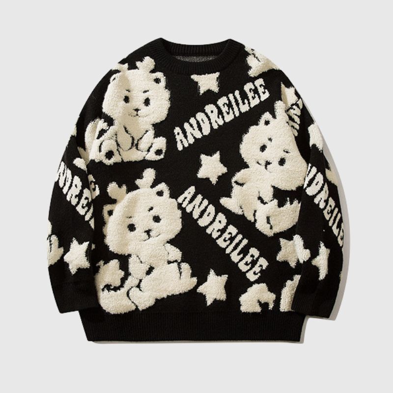 Style Core Aesthetics, New Style Trends Dragon-Inspired Cartoon Pattern Sweater