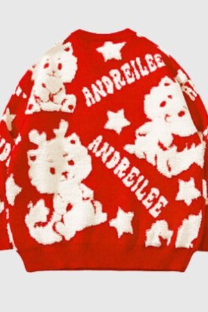 Style Core Aesthetics, New Style Trends Dragon-Inspired Cartoon Pattern Sweater