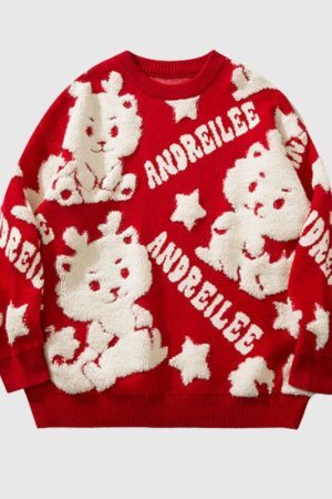 Style Core Aesthetics, New Style Trends Dragon-Inspired Cartoon Pattern Sweater