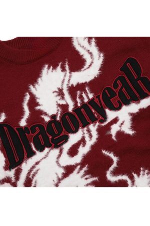 Style Core Aesthetics, New Style Trends Dragon Pattern Jacquard Letter Embroidered Sweater