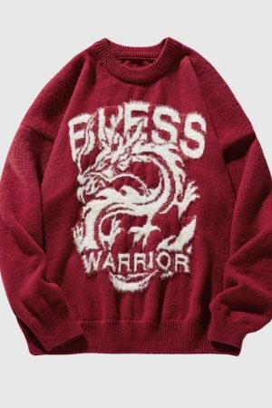 Style Core Aesthetics, New Style Trends Dragon-Themed Loose Knit Sweater