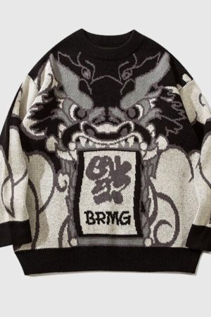 Style Core Aesthetics, New Style Trends Dragon-Themed Oversized Sweater