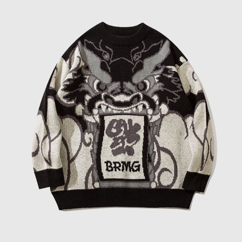 Style Core Aesthetics, New Style Trends Dragon-Themed Oversized Sweater