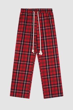 Style Core Aesthetics, New Style Trends Drawstring Plaid Casual Pants