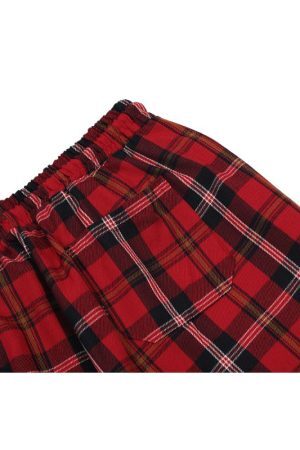 Style Core Aesthetics, New Style Trends Drawstring Plaid Casual Pants