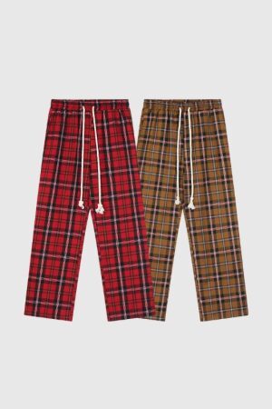 Style Core Aesthetics, New Style Trends Drawstring Plaid Casual Pants
