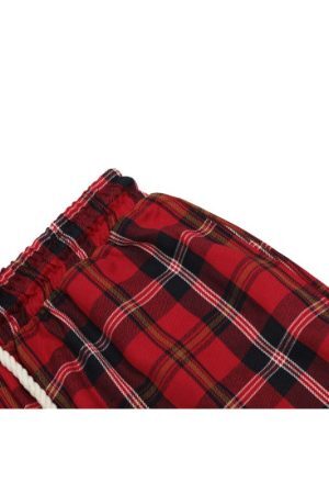 Style Core Aesthetics, New Style Trends Drawstring Plaid Casual Pants