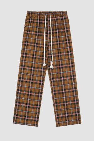 Style Core Aesthetics, New Style Trends Drawstring Plaid Casual Pants