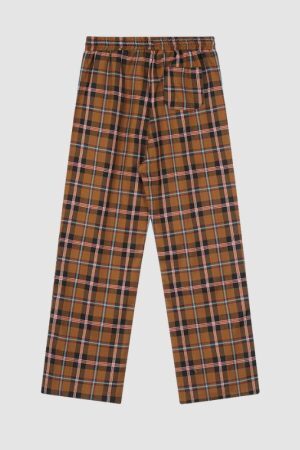 Style Core Aesthetics, New Style Trends Drawstring Plaid Casual Pants