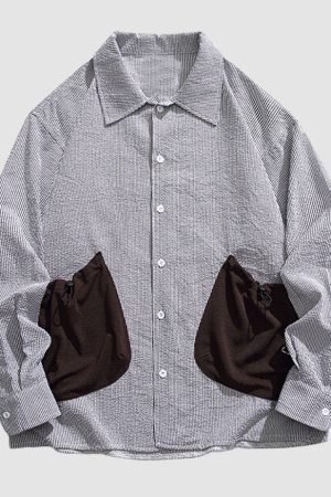 Style Core Aesthetics, New Style Trends Drawstring Pocket Stripe Shirts