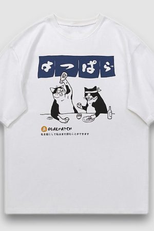 Style Core Aesthetics, New Style Trends Drinking Cat Printed Tee