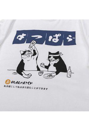 Style Core Aesthetics, New Style Trends Drinking Cat Printed Tee