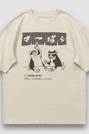 Style Core Aesthetics, New Style Trends Drinking Cat Printed Tee
